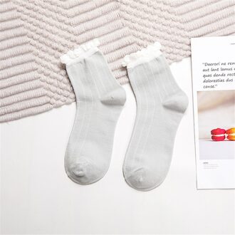 1 Paar Vrouwen Sokken Katoen Ademend Sokjes Gestreepte Mooie Ruche Sokken Korte Vrouwen Sokken Casual Grils Voet Sokken grijs