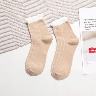 1 Paar Vrouwen Sokken Katoen Ademend Sokjes Gestreepte Mooie Ruche Sokken Korte Vrouwen Sokken Casual Grils Voet Sokken khaki