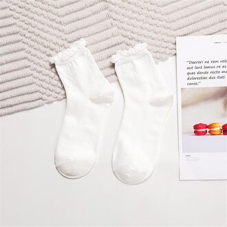 1 Paar Vrouwen Sokken Katoen Ademend Sokjes Gestreepte Mooie Ruche Sokken Korte Vrouwen Sokken Casual Grils Voet Sokken wit