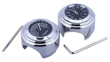 1 Paar Waterdichte 7/8 Motorcycle Stuur Zwart Dial Clock Temp Thermometer Voor Universele