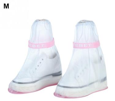 1 Paar Waterdichte Protector Schoenen Lint Regen Schoenen Hoge-Top Anti-Slip Regen Schoenen Gevallen Boot Cover vrouwen Mannen transparant / M