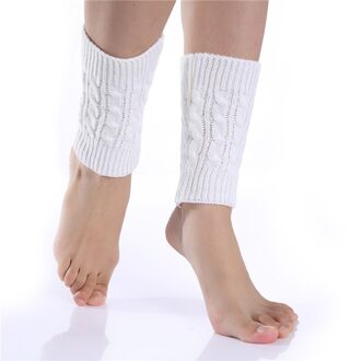 1 Paar Winter Dikke Warme Gebreide Beenwarmers Sokken Boot Cover Streep Voor Vrouwen Lace Stretch Boot Been Manchetten Boot sokken wit