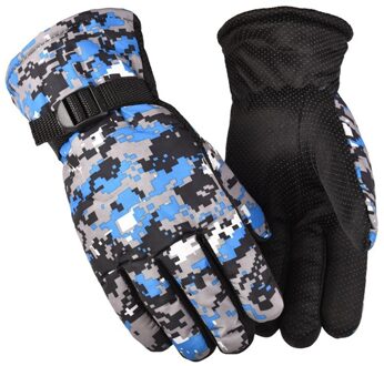 1 Paar Winter Fietsen Handschoenen Camouflage Volledige Vinger Anti Slip Waterdicht Winddicht Warm Thermische Fleece Fiets Handschoenen Voor Mannen Vrouwen blauw