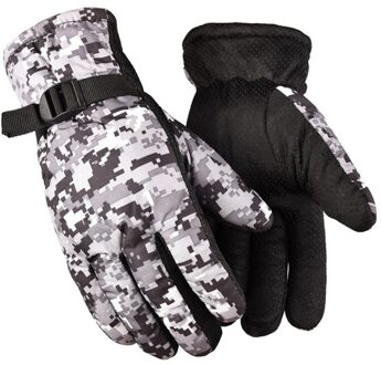 1 Paar Winter Fietsen Handschoenen Camouflage Volledige Vinger Anti Slip Waterdicht Winddicht Warm Thermische Fleece Fiets Handschoenen Voor Mannen Vrouwen grijs