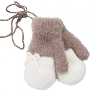 1 Paar Winter Kinderen Warme Handschoenen Gebreide Thicken Color Patched Boog Wanten khaki