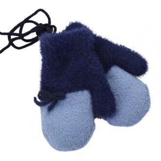 1 Paar Winter Kinderen Warme Handschoenen Gebreide Thicken Color Patched Boog Wanten Marineblauw