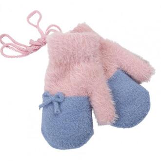 1 Paar Winter Kinderen Warme Handschoenen Gebreide Thicken Color Patched Boog Wanten Roze