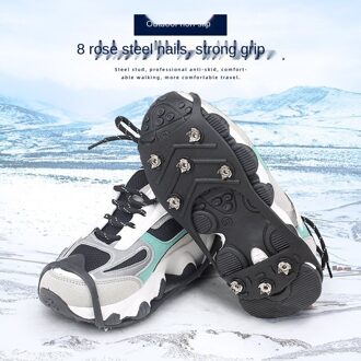 1 Paar Winter Klimmen Wandelen Anti Slip Schoenen Cover 8 Studs Anti-Skid Spike Grips Cleats Cover Schoenen Covers stijgijzers Zwart