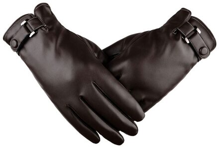 1 Paar Winter Warme Handschoenen Mannen Thermische Winter Sport Lederen Handschoenen Winddicht Handschoen Zachte Rekbare Pols Arm Hand Warmer Mittens # Bruin