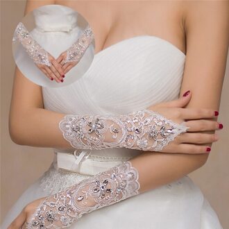 1 Paar Wit Ivoor Vrouwen Vingerloze Bruids Handschoenen Elegante Korte Paragraaf Strass Wit Kant Handschoen Bruiloft Accessoires