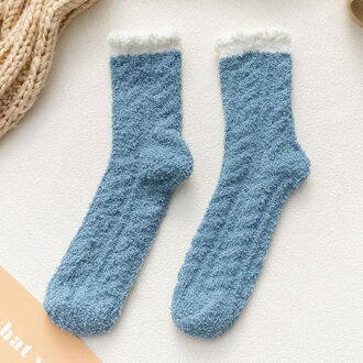 1 Paar Wol Vrouwen Dikker Sokken Voor Vrouwen Mode Warm Houden Patchwork Dames Patchwork Sokken Winter Warm Massage Sokken donker blauw