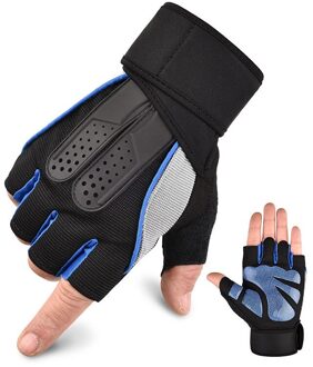 1 Paar Yoga Mountain Cycling Bike Handschoenen Ademend Slip Fitness Half Vinger Wanten Shockproof Handschoenen Sport Apparatuur Blauw / M