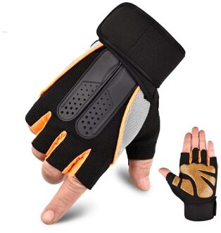 1 Paar Yoga Mountain Cycling Bike Handschoenen Ademend Slip Fitness Half Vinger Wanten Shockproof Handschoenen Sport Apparatuur Oranje / L