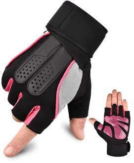 1 Paar Yoga Mountain Cycling Bike Handschoenen Ademend Slip Fitness Half Vinger Wanten Shockproof Handschoenen Sport Apparatuur roze / M