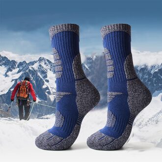 1 Paar Zachte Warme Sport Skiën Sokken Midden Tube Winter Absorberen Zweet Ademend Snowboard Bergbeklimmen Antislip Dikke Outdoor donker blauw