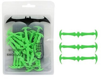 1 Pack/16 Pcs Silicone Schoenveters Elastische Plastic Geen Stropdas Schoenveter Wit Siliconen Schoenen Kant Volwassen Kinderen Vleermuis Vorm schoenveters groen