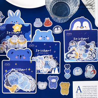 1 Pack (40 pcs stickers) Kawaii Blue Style Penguin Rabbit Koala Bear Paper Stickers DIY Scrapbooking Diary Album Decoration