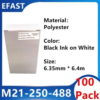 1 Pack M21 250 488 Polyester Label Lint Zwart Voor BMP21 Plus Printer Zwart Op Wit M21-250-488 6.35Mm * 6.4M