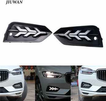 1 Pair Dynamic Daytime Running Light Warning Turn Signal Fog Lamp Yellow White LED Switchback For Volvo XC60 2018 2019