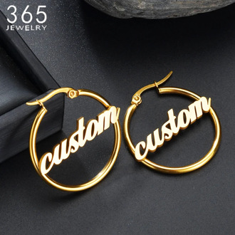 1 Pair Hiphop Stainless Steel Custom Name Earrings Women Personalized Big Nameplate Handmade Circle Oorbellen Party Gifts