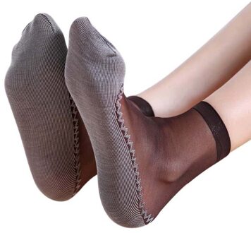 1 Pair Lente Zomer Vrouwen Zachte Sokken Casual Non-Slip Bodem Splice Mode Transparante Dames Meisjes Dunne zijde Sok SMR8 koffie