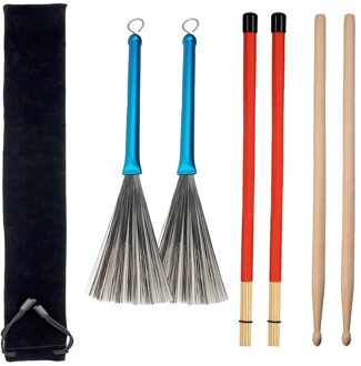 1 Pairs Hout Drum Sticks & 1 Paar Drum Draad Borstels & 1 Paar Staven Drum Borstels