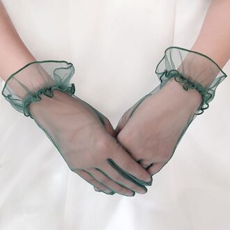 1 Pairs Vrouwen Handschoenen Kant Volledige Vinger Handschoenen Korte Tule Handschoenen Etiquette Handschoenen Stretchy Lotusblad Sheers Zwart Wanten donker groen