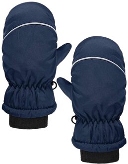 1 Pairs Waterdichte Peuter Baby Winter Skiën Sneeuw Wanten Kids Outdoor Lijn Wanten Koude Proof En Waterdicht Kind Wanten donker blauw