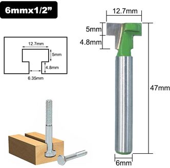 1 Pc 1/4 "Of 6 Mm Schacht T-Slot Cutter Router Bit Set Hex Bolt Sleutel Gat Bits T Slotting Frees Voor Hout Houtbewerking 6.35mm Shank / 1stk 12.7mm