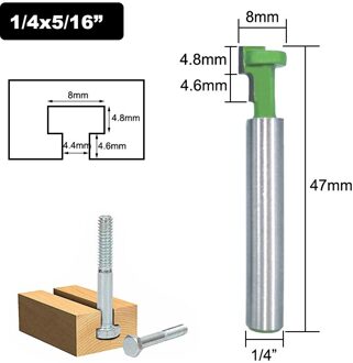 1 Pc 1/4 "Of 6 Mm Schacht T-Slot Cutter Router Bit Set Hex Bolt Sleutel Gat Bits T Slotting Frees Voor Hout Houtbewerking 6.35mm Shank / 1stk 8mm