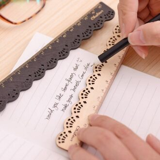1 Pc 15Cm Vintage Hollow Out Kant Houten Liniaal Meten Rechte Ruler Tool Relatiegeschenk Briefpapier zwart