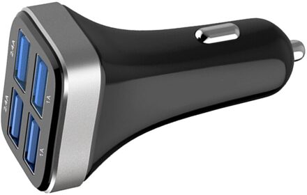 1 Pc 2.4A 4 Usb Poorten Socket Multi Functie Auto Telefoon Oplader (Zwart En Zilver) zoals getoond