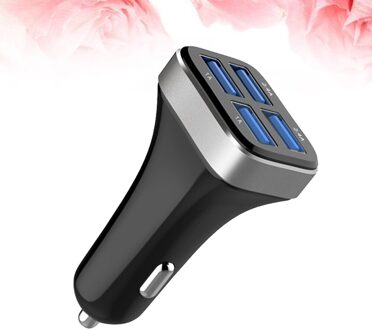 1 Pc 2.4A 4 Usb Poorten Socket Multi Functie Auto Telefoon Oplader (Zwart En Zilver) zoals getoond