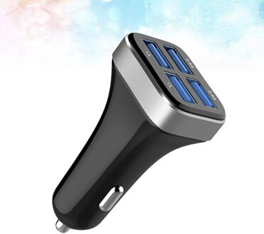 1 Pc 2.4A 4 Usb Poorten Socket Multi Functie Auto Telefoon Oplader (Zwart En Zilver) zoals getoond