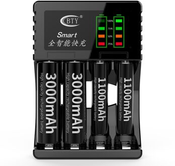 1 Pc 4 Slots Battery Charger Smart Oplaadbare Batterij Opladers 2 Kleuren Voor Aa/Aaa Ni-Mh/Ni-cd Oplaadbare Intelligente Batterij zwart