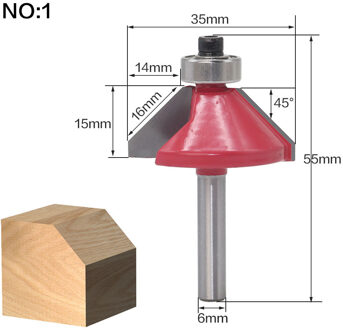 1 pc 6mm Shank 45 Graden Afschuining Frezen Rand Vormen Router Bit Met Kogellager Tungsten Twee Fluit frezen Voor Hout nee 1