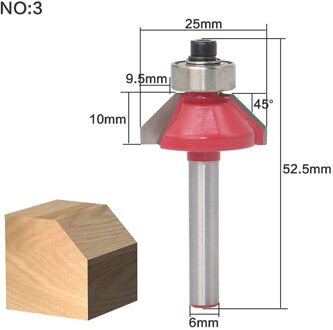 1 pc 6mm Shank 45 Graden Afschuining Frezen Rand Vormen Router Bit Met Kogellager Tungsten Twee Fluit frezen Voor Hout nee 3