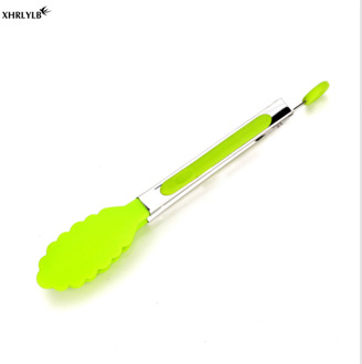 1 pc 8 inch siliconen nylon voedsel clip anti-brandwonden geïsoleerde rvs barbecue clip barbecue tool keuken gadget baking.7z Licht Groen