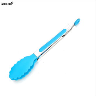1 pc 8 inch siliconen nylon voedsel clip anti-brandwonden geïsoleerde rvs barbecue clip barbecue tool keuken gadget baking.7z lucht blauw