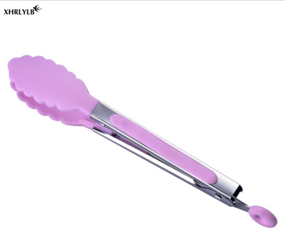 1 pc 8 inch siliconen nylon voedsel clip anti-brandwonden geïsoleerde rvs barbecue clip barbecue tool keuken gadget baking.7z paars