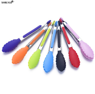 1 pc 8 inch siliconen nylon voedsel clip anti-brandwonden geïsoleerde rvs barbecue clip barbecue tool keuken gadget baking.7z willekeurig 1stk