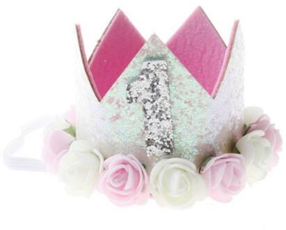 1 PC Baby Meisje Gelukkig Verjaardagsfeestje Hoeden Kid Een Jaar Bloem Princess Crown Hoofdband Baby Douche 1st Verjaardag Decor party Supply 2