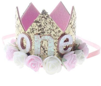 1 PC Baby Meisje Gelukkig Verjaardagsfeestje Hoeden Kid Een Jaar Bloem Princess Crown Hoofdband Baby Douche 1st Verjaardag Decor party Supply 3