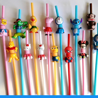 1 Pc Cartoon Theme Plastic Straws for Children Happy Birthday Party Bar Drinking Straws party Straws party decoration