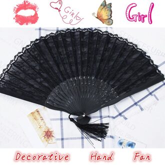1 PC Chinese Stijl Fancy Decoratieve Hand Fan Zwarte Bamboe Kant Retro Vrouwen Vouwen Fan voor Wedding Party