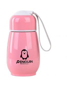 1 Pc Creatieve 300 Ml Thermoskan Outdoor Thermische Cup Pinguïn Koffie Sport Water Fles Mok Draagbare Thuis Gadget Roze