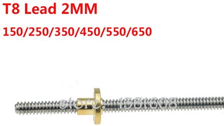 1 Pc Draadstang T8 Lood Schroef Pitch 2 Mm Lood 2 Mm Lengte 150/250/350/450/550/650 Mm Voor 3D Printer Onderdelen Accessoires 650MM