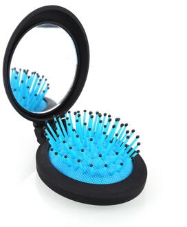 1 Pc Draagbare Make Kam Mini Vouwen Kam Airbag Massage Nuttige Reizen Ronde Rafel Haar Borstel Met Spiegel Vier Kleur blauw