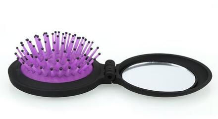 1 Pc Draagbare Make Kam Mini Vouwen Kam Airbag Massage Nuttige Reizen Ronde Rafel Haar Borstel Met Spiegel Vier Kleur paars