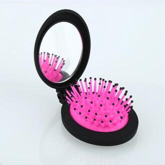 1 Pc Draagbare Make Kam Mini Vouwen Kam Airbag Massage Nuttige Reizen Ronde Rafel Haar Borstel Met Spiegel Vier Kleur roze